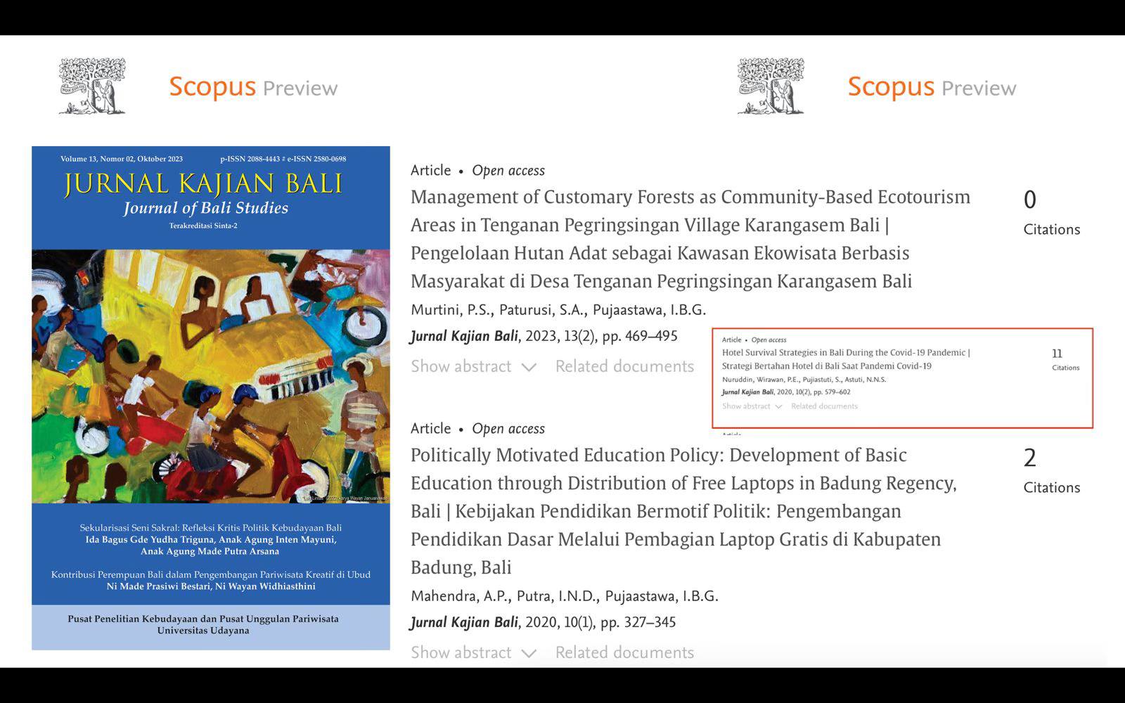 Pecah Telur Dapat Scopus ID Berkat “Jurnal Kajian Bali” Terindeks Scopus